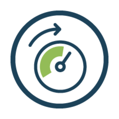 Optimization and efficiency icon: performance gauge